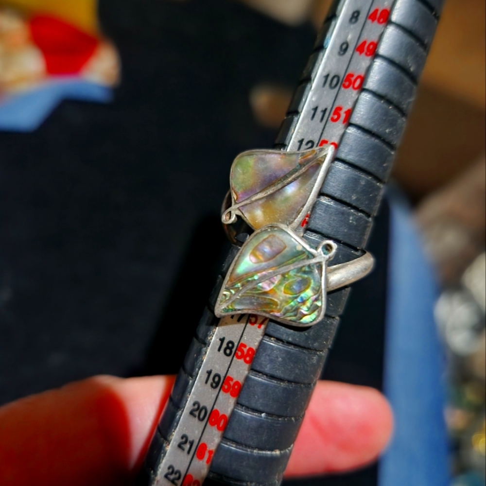 Silver and Iridescent Abalone Ring